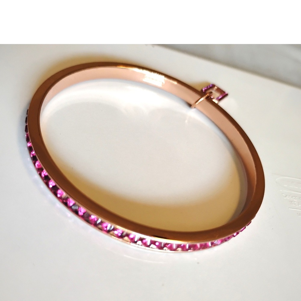 💗 COACH Rose Gold Swarovski Crystal Charm Bangle Bracelet Coquette Soft Girl